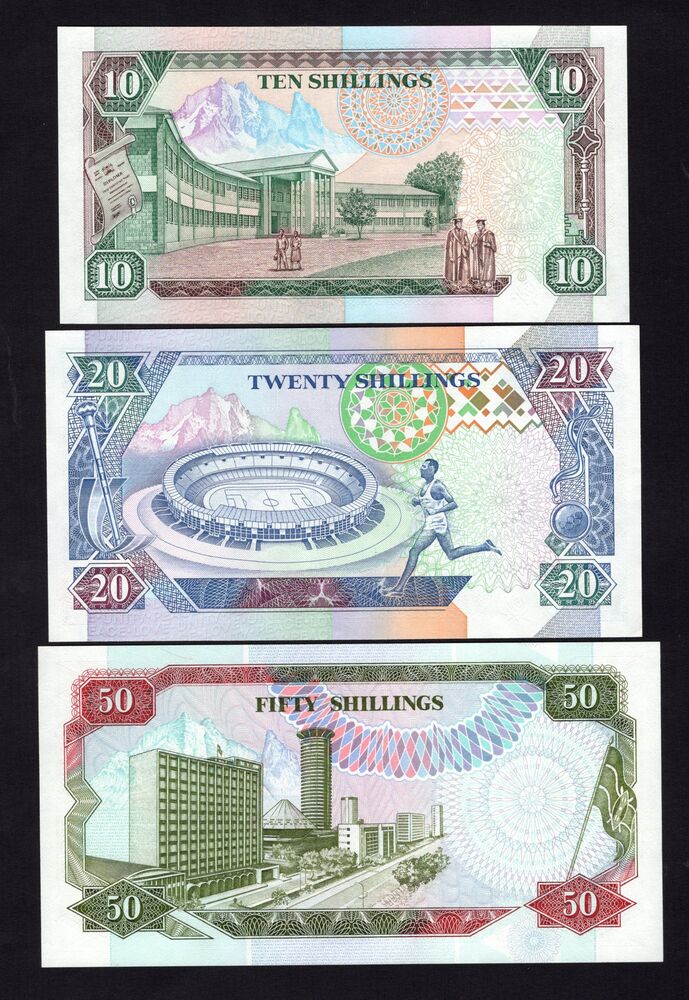 Kenya - 10, 20 & 50 Shillings 1990/93 - Pick # 24-26 - AU/UNC