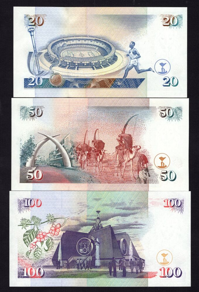 Kenya - 20, 50 & 100 Shillings 1995/96 - Pick # 32, 36, 37 - UNC