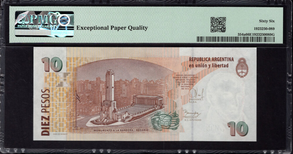 Argentina - 10 Pesos 2003 - Pick # 354a - PMG 66 EPQ