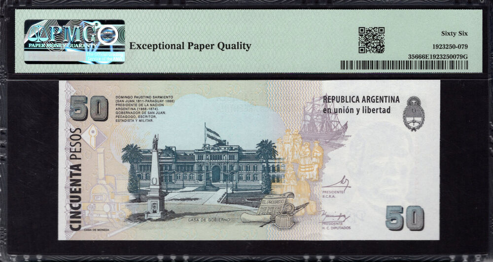 Argentina - 50 Pesos 2003 - Pick # 356 - PMG 66 EPQ