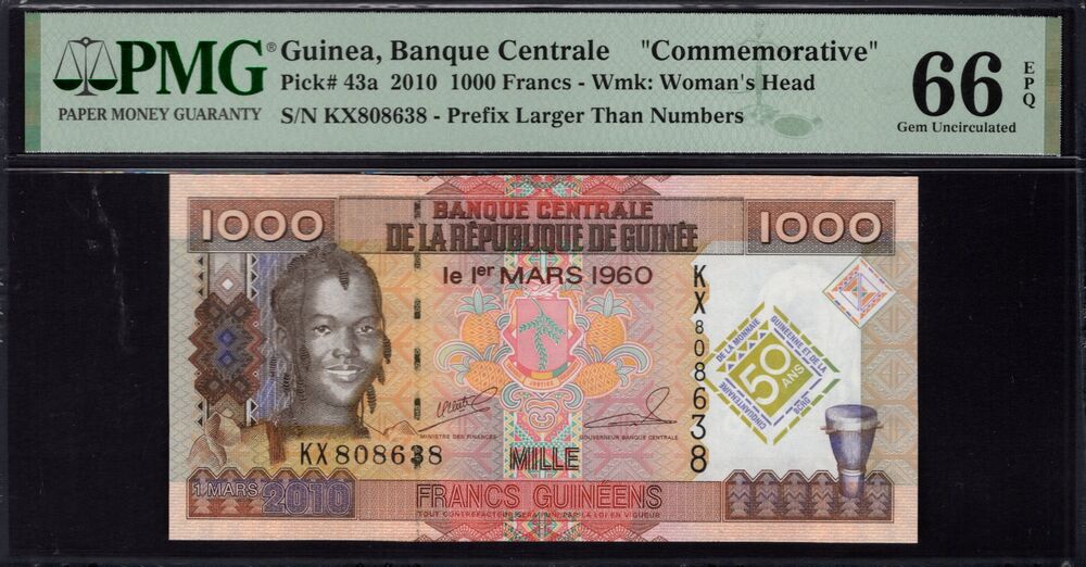 Guinea - 1000 Francs 2010 - Pick # 43a - PMG 66 EPQ