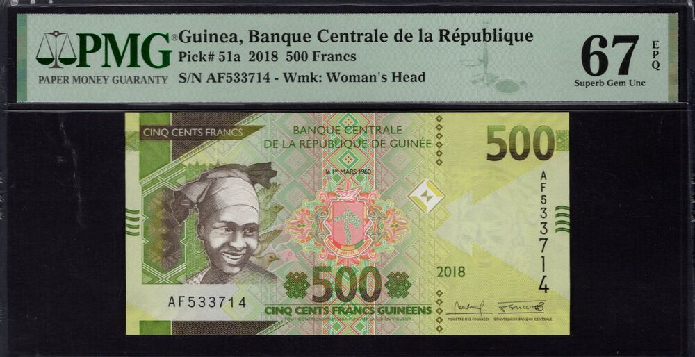 Guinea - 500 Francs 2018 - Pick # 51a - PMG 67 EPQ