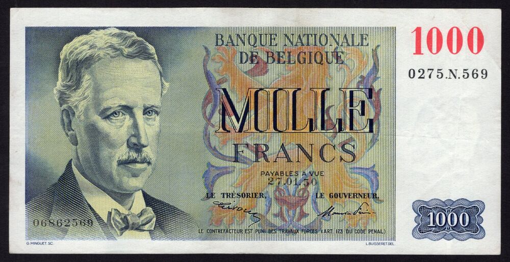 Belgium - 1000 Francs 1950 - Pick # 131 - VF