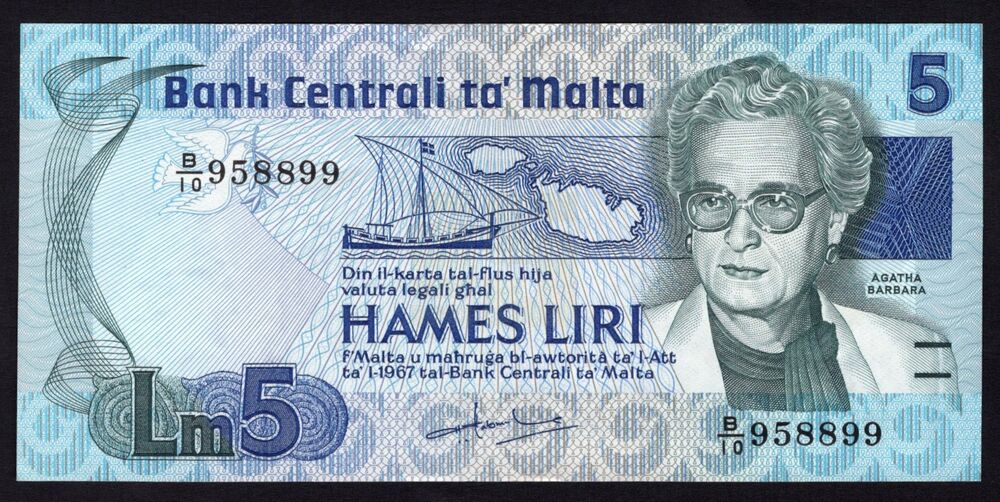 Malta - 5 Liri L.1967 - Pick # 38 - XF+
