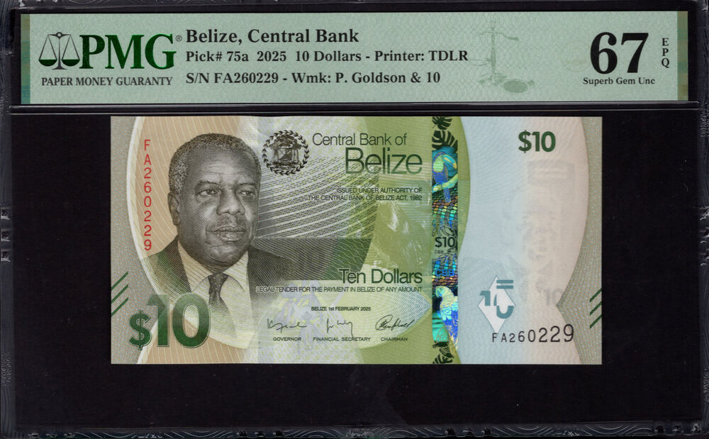 Belize - 10 Dollars 2025 - Pick # 75a - PMG 67 EPQ