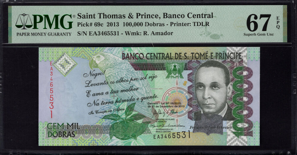 Sao Tome and Principe - 100.000 Dobras 2013 - Pick # 69c - PMG 67 EPQ