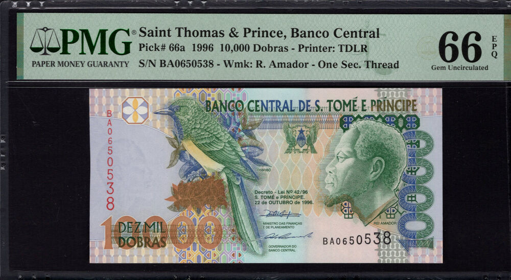 Sao Tome and Principe - 10.000 Dobras 1996 - Pick # 66a - PMG 66 EPQ