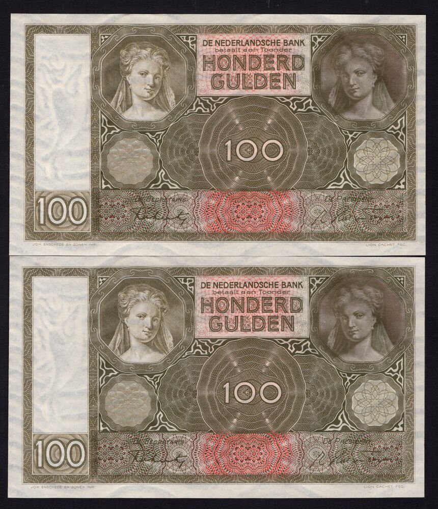 Netherlands - 2x 100 Gulden 1944 - Pick # 51c - Consecutive - UNC