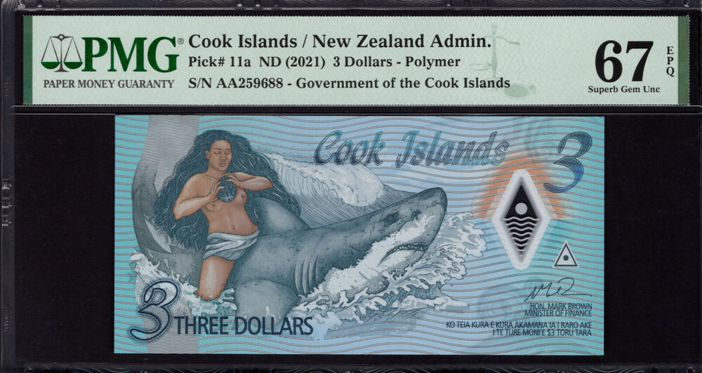 Cook Islands - 3 Dollars 2021 - Pick # 11a - PMG 67 EPQ