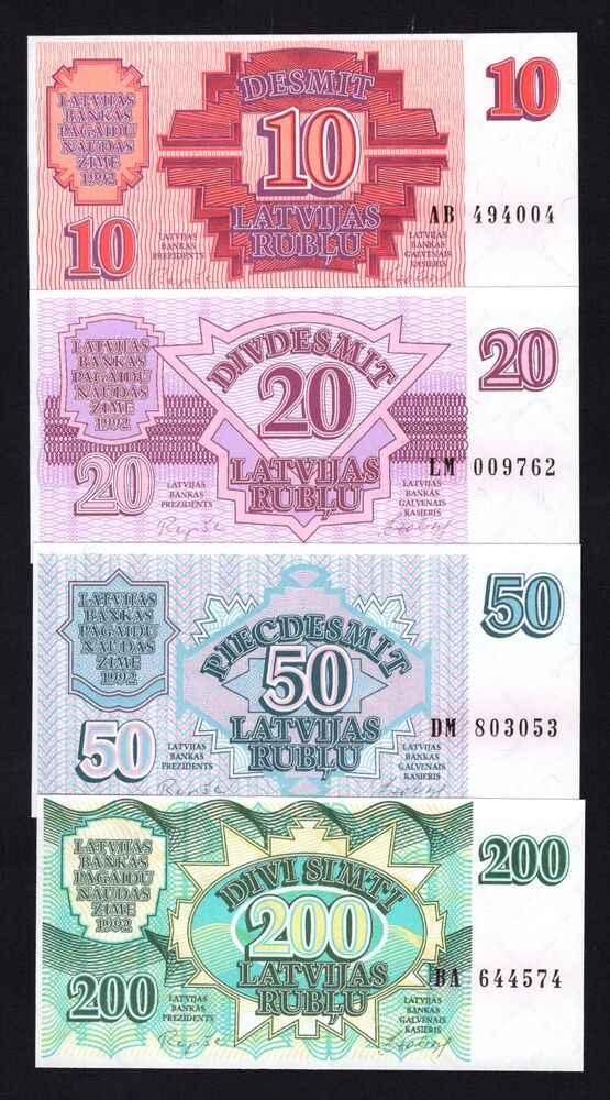 Latvia - 10 to 200 Rublu 1992 - Pick # 38-41 - UNC