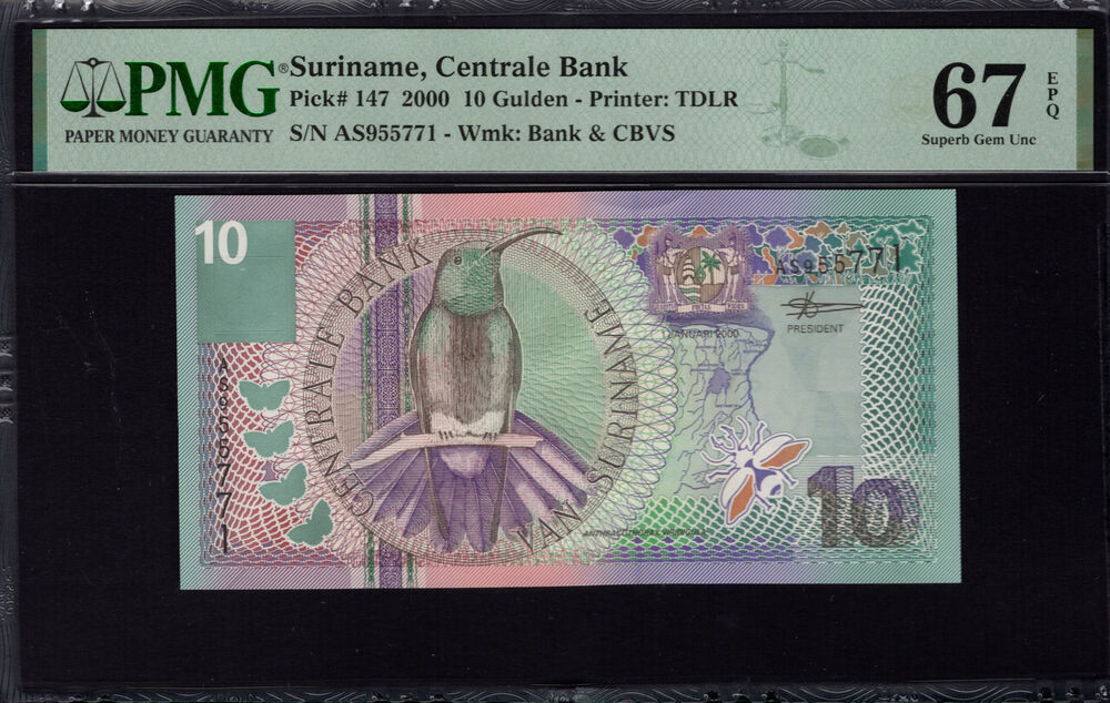 Suriname - 10 Gulden 2000 - Pick # 147 - PMG 67 EPQ