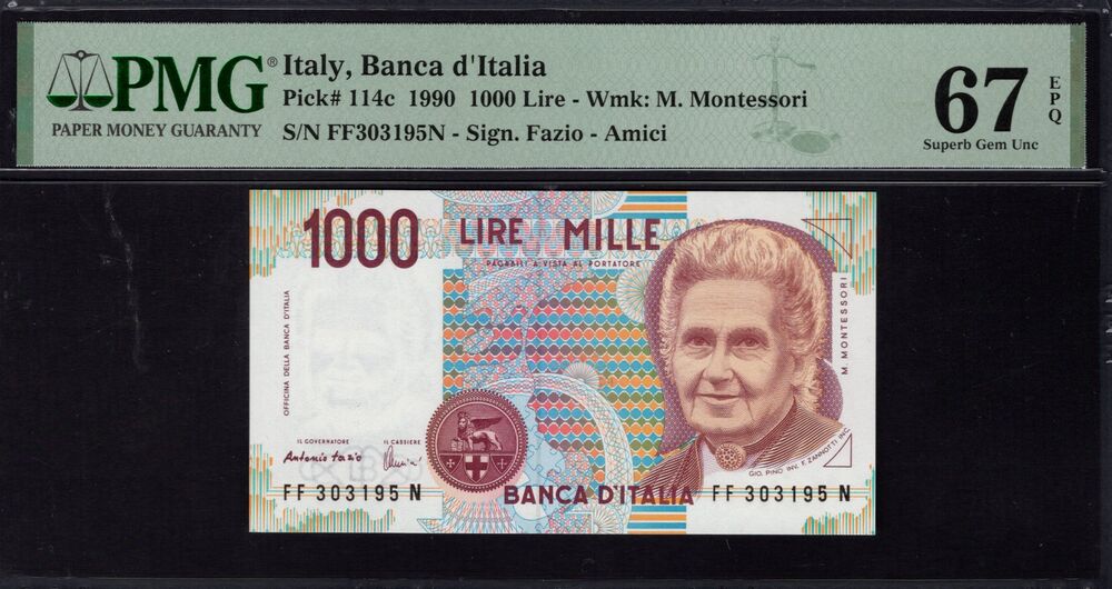 Italy - 1000 Lire 1990 - Pick # 114c - PMG 67 EPQ
