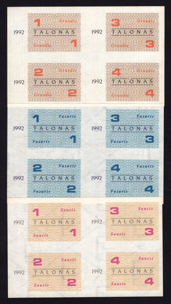 Lithuania - 3 x Coupon Issue 1992 - UNC