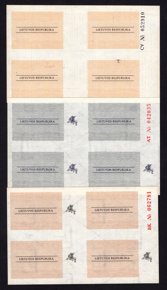 Lithuania - 3 x Coupon Issue 1992 - UNC