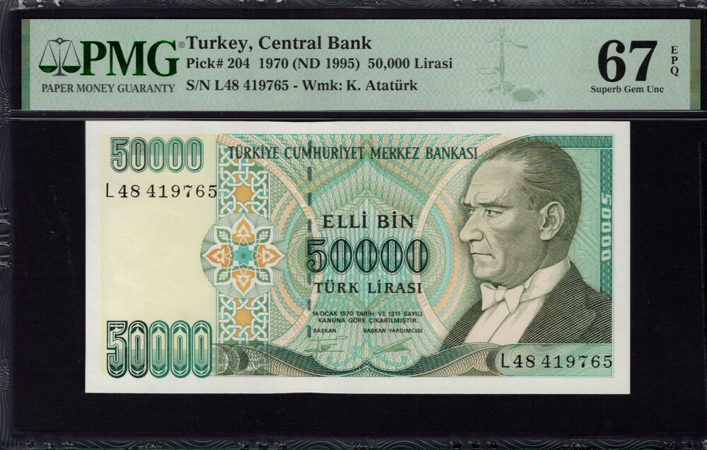 Turkey - 50.000 Lirasi 1970 - Pick # 204 - PMG 67 EPQ
