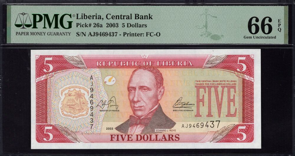 Liberia - 5 Dollars 2003 - Pick # 26a - PMG 66 EPQ
