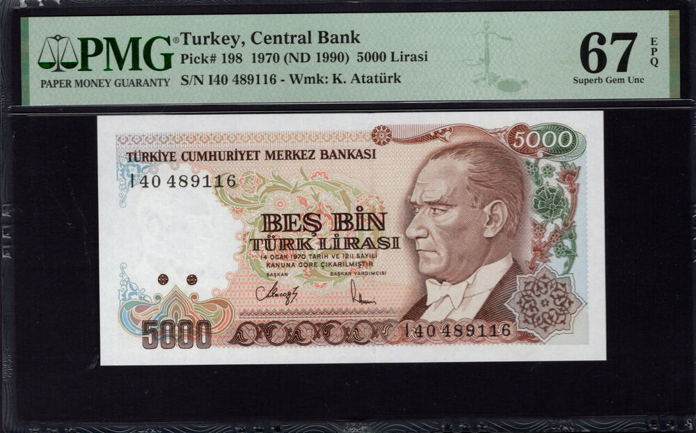 Turkey - 5000 Lirasi 1970 - Pick # 198 - PMG 67 EPQ