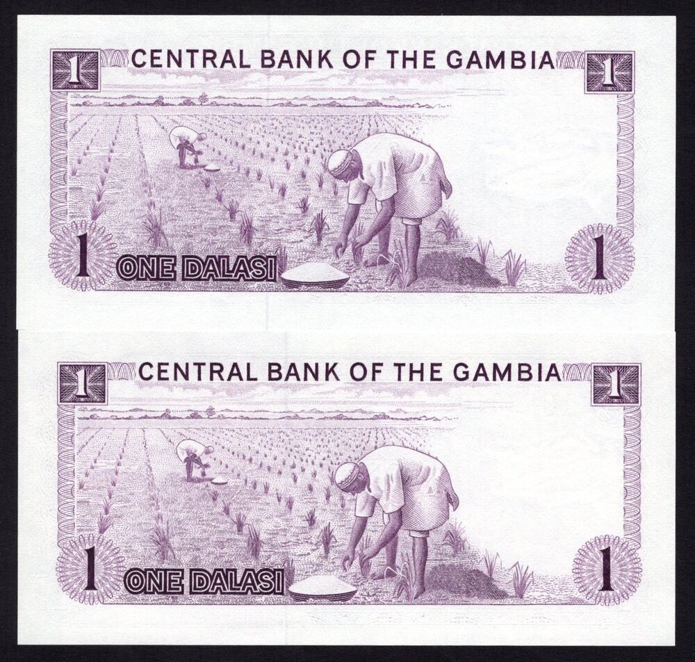 Gambia - 2 x 1 Dalasi 1972/86 - Pick # 4f, 4g - UNC