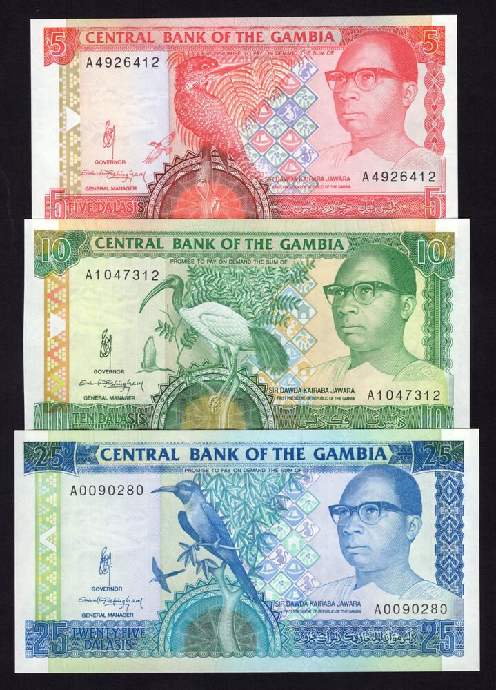 Gambia - 5, 10 & 25 Dalasis 1991/95 - Pick # 12a, 13a, 14 - UNC