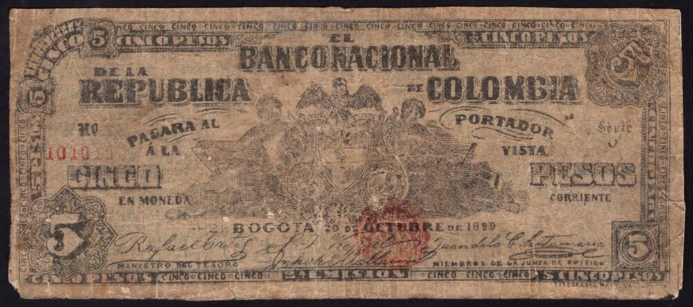 Colombia - 5 Pesos 1899 - aVG