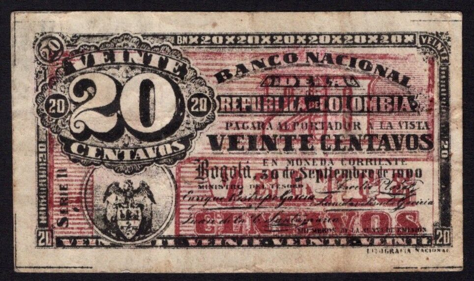 Colombia - 20 Centavos 1900 - Pick # 265 - VF