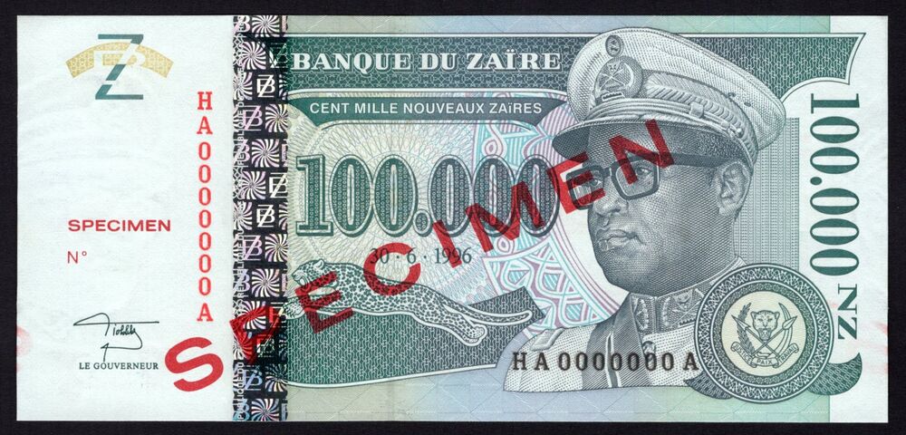 Zaire - 100.000 Zaires 1996 - Pick # 77A - Specimen - UNC