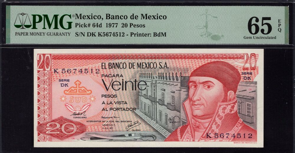 Mexico - 20 Pesos 1977 - Pick # 64d - PMG 65 EPQ