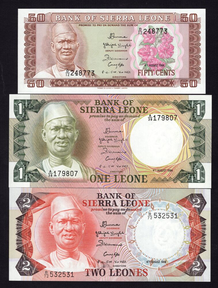 Sierra Leone - 50 Cents, 1 & 2 Leones 1979/84 - Pick # 4, 5, 6 - UNC