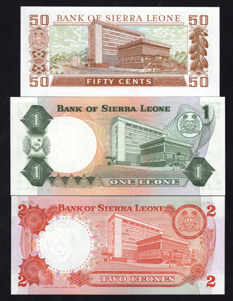 Sierra Leone - 50 Cents, 1 & 2 Leones 1979/84 - Pick # 4, 5, 6 - UNC