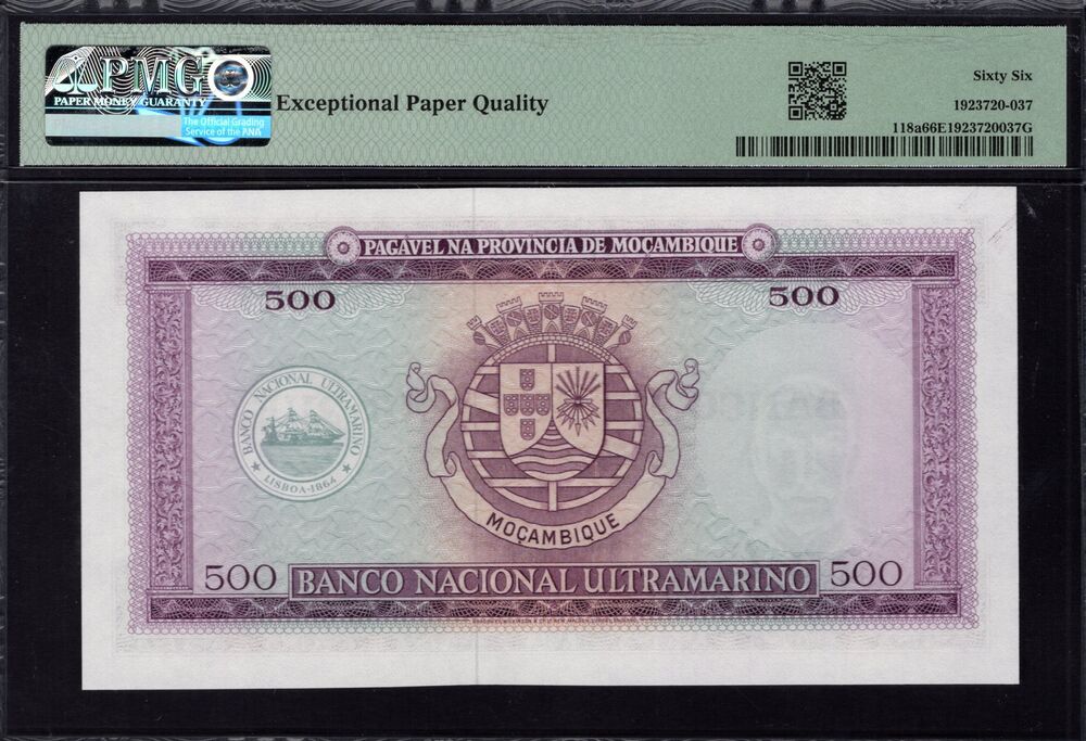 Mozambique - 500 Escudos 1967 - Pick # 118a - PMG 66 EPQ