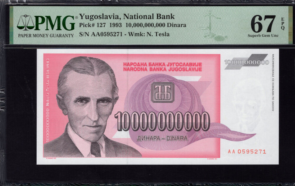 Yugoslavia - 10.000.000.000 Dinara 1993 - Pick # 127 - PMG 67 EPQ