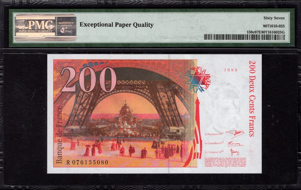 France - 200 Francs 1999 - Pick # 159c - PMG 67 EPQ