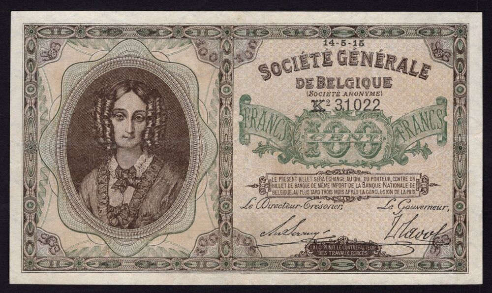 Belgium - 100 Francs 1915 - Pick # 90 - VF