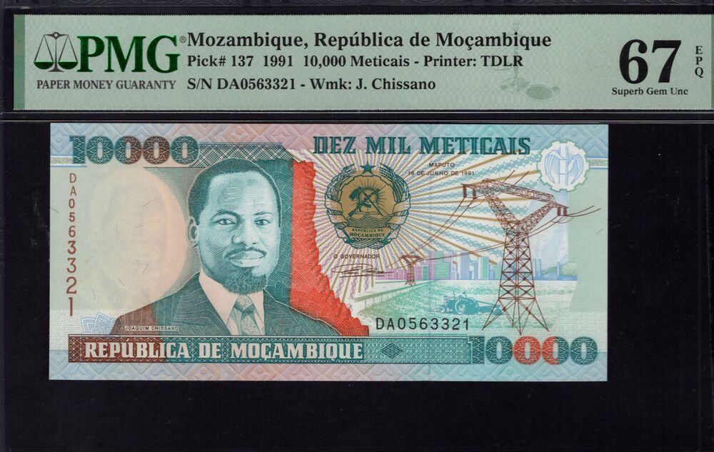 Mozambique - 10.000 Meticais 1991 - Pick # 137 - PMG 67 EPQ