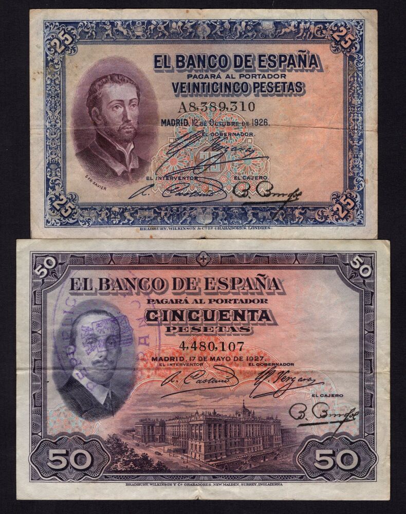Spain - 25 & 50 Pesetas 1926/1927 - Fine