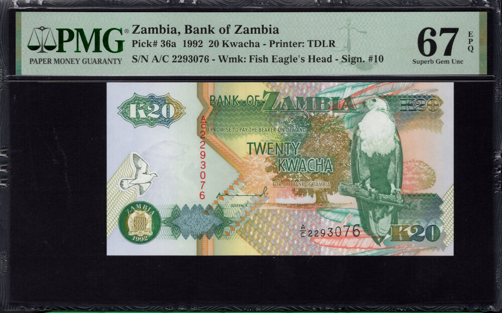 Zambia - 20 Kwacha 1992 - Pick # 36a - PMG 67 EPQ