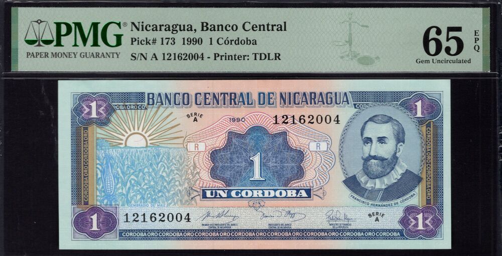 Nicaragua - 1 Córdoba 1990 - Pick # 173 - PMG 65 EPQ