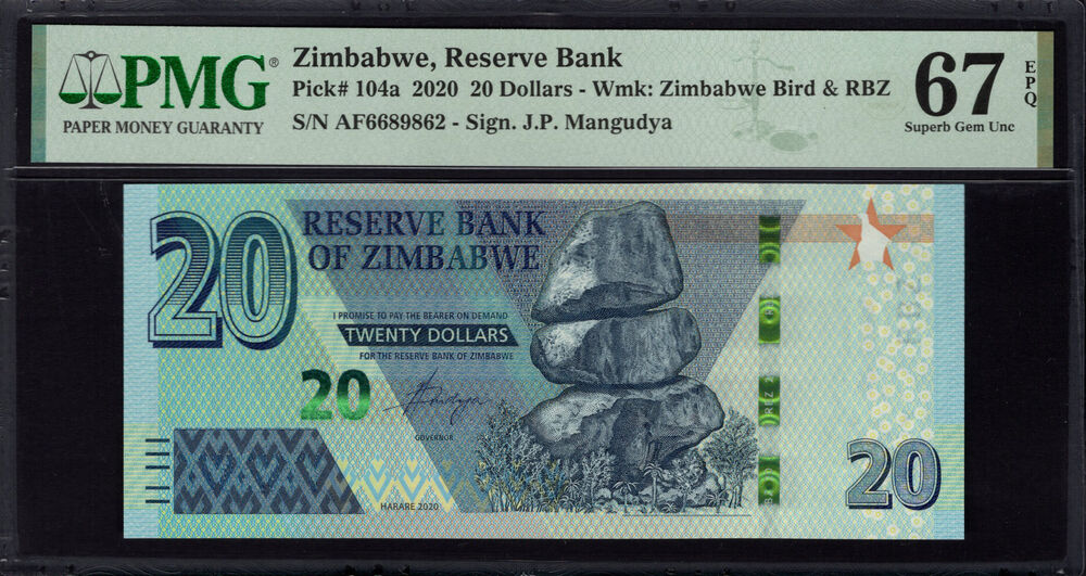 Zimbabwe - 20 Dollars 2020 - Pick # 104a - PMG 67 EPQ