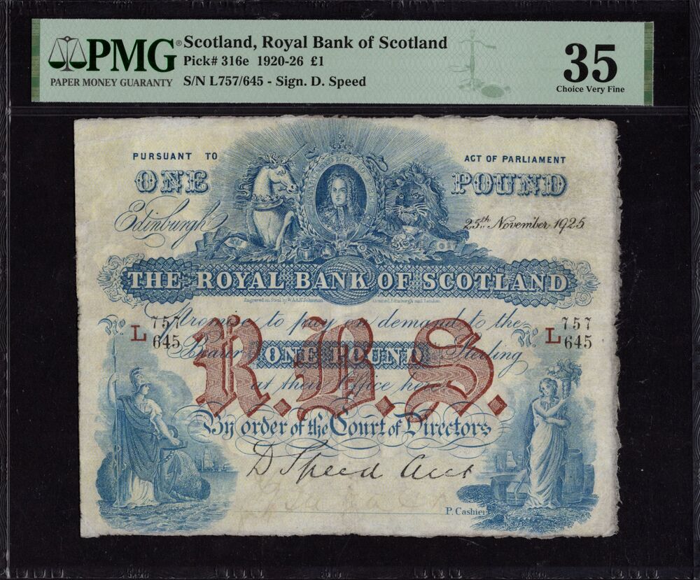 Scotland - 1 Pound 1920-26 - Pick # 316e - PMG 35