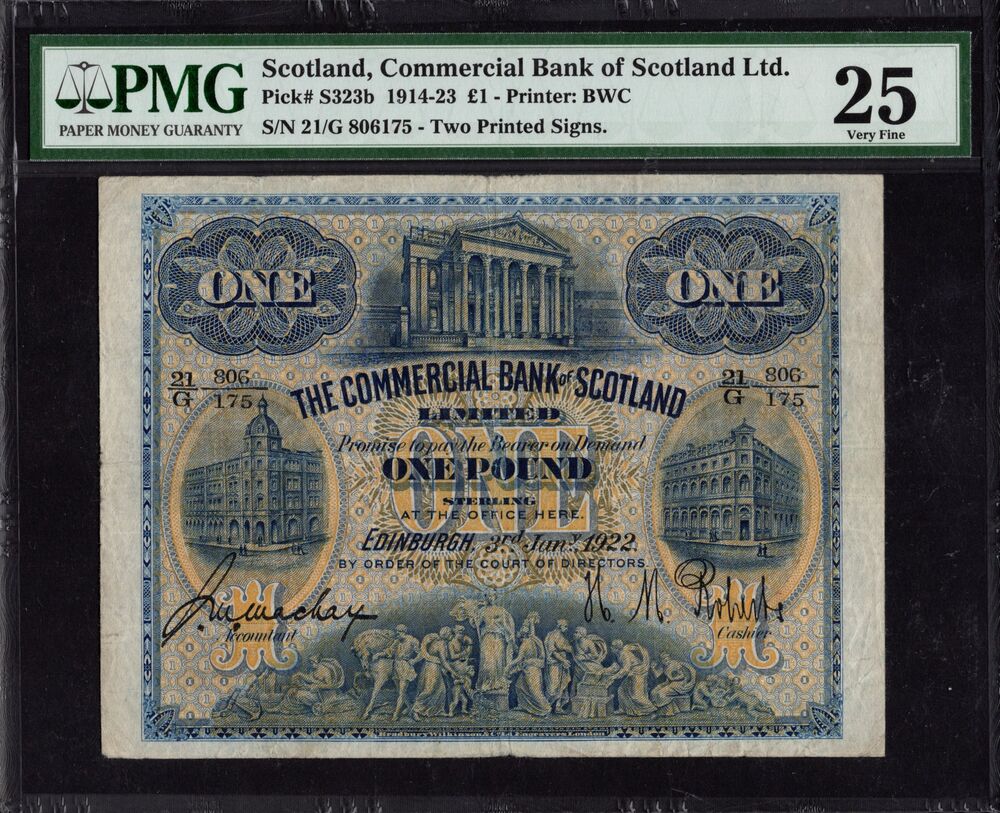Scotland - 1 Pound 1914 - Pick # S323b - PMG 25 Very Fine