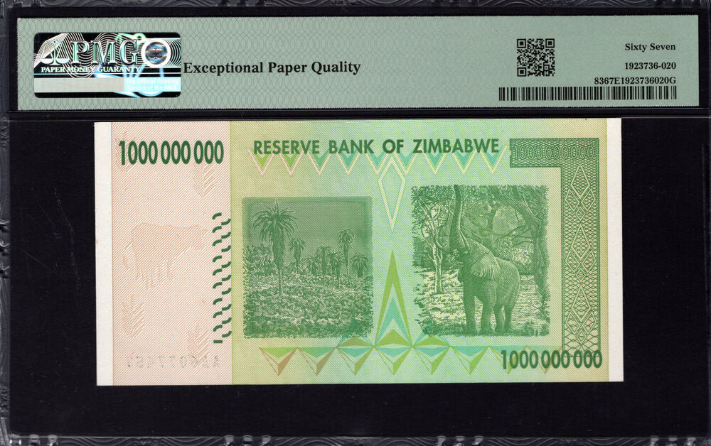 Zimbabwe - 1 Billion Dollars 2008 - Pick # 83 - PMG 67 EPQ
