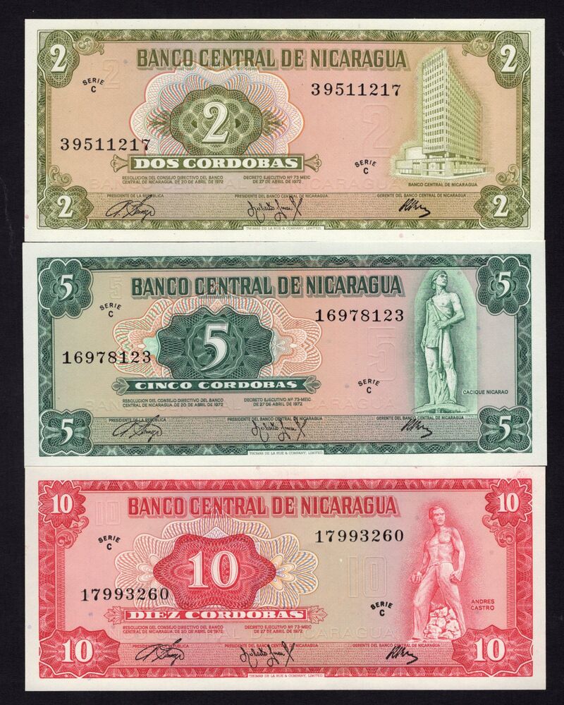 Nicaragua - 2, 5 & 10 Cordobas 1972 - Pick # 121-123 - UNC