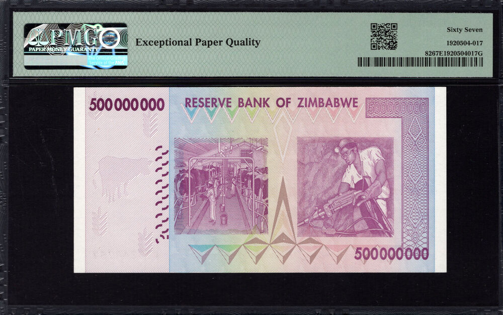 Zimbabwe - 500.000.000 Dollars 2008 - Pick # 82 - PMG 67 EPQ