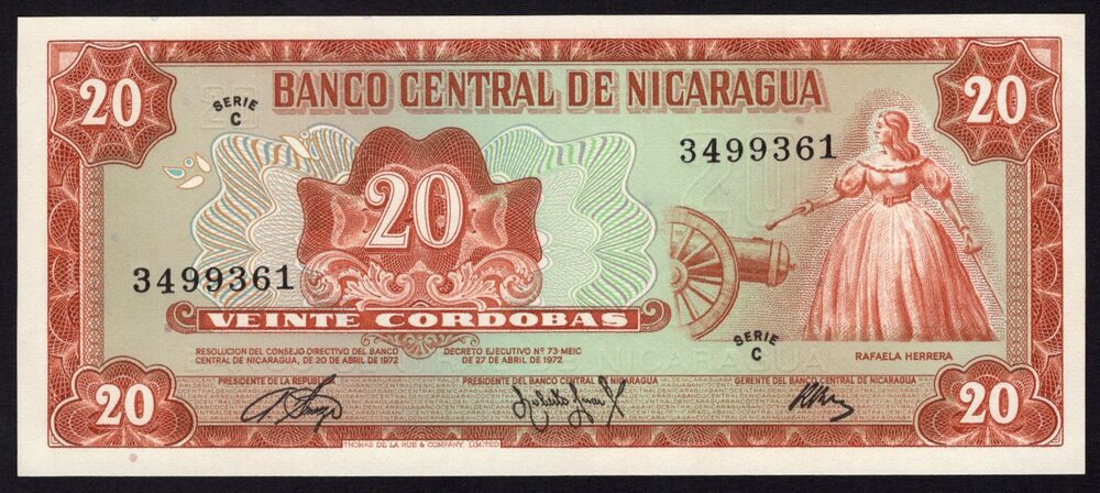 Nicaragua - 20 Cordobas 1972 - Pick # 124 - UNC