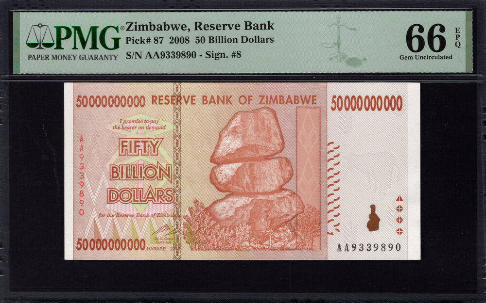 Zimbabwe - 50 Billion Dollars 2008 - Pick # 87 - PMG 66 EPQ