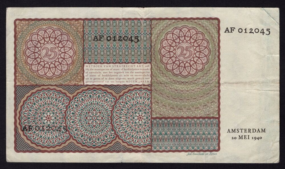 Netherlands - 25 Gulden 1940 - Pick # 57 - VF