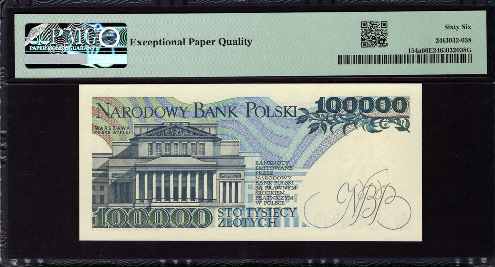 Poland - 100.000 Zlotych 1990 - Pick # 154a - PMG 66 EPQ