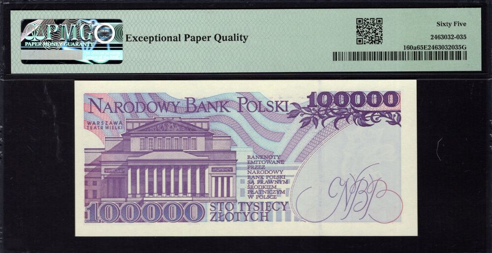 Poland - 100.000 Zlotych 1993 - Pick # 160a - PMG 65 EPQ