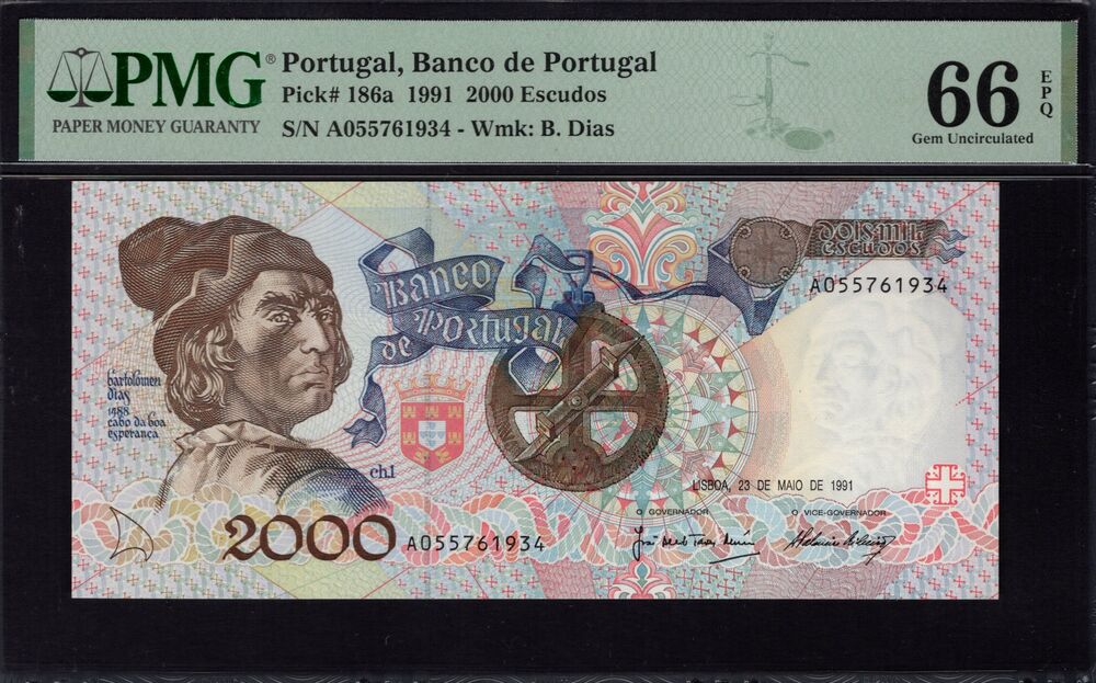 Portugal - 2000 Escudos 1991 - Pick # 186a - PMG 66 EPQ