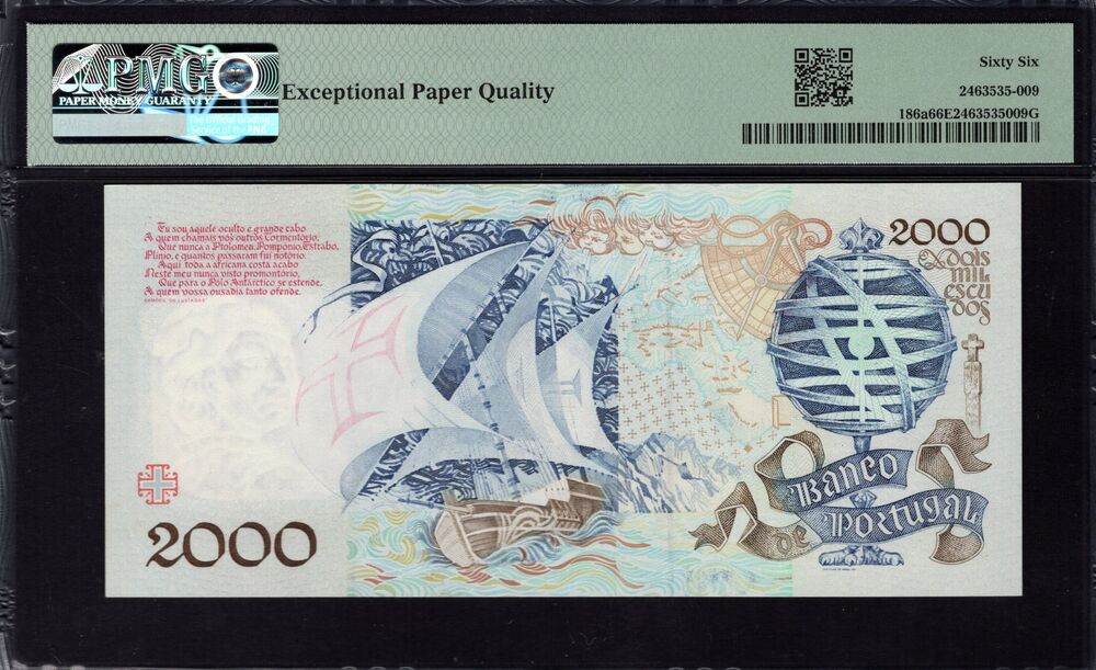 Portugal - 2000 Escudos 1991 - Pick # 186a - PMG 66 EPQ